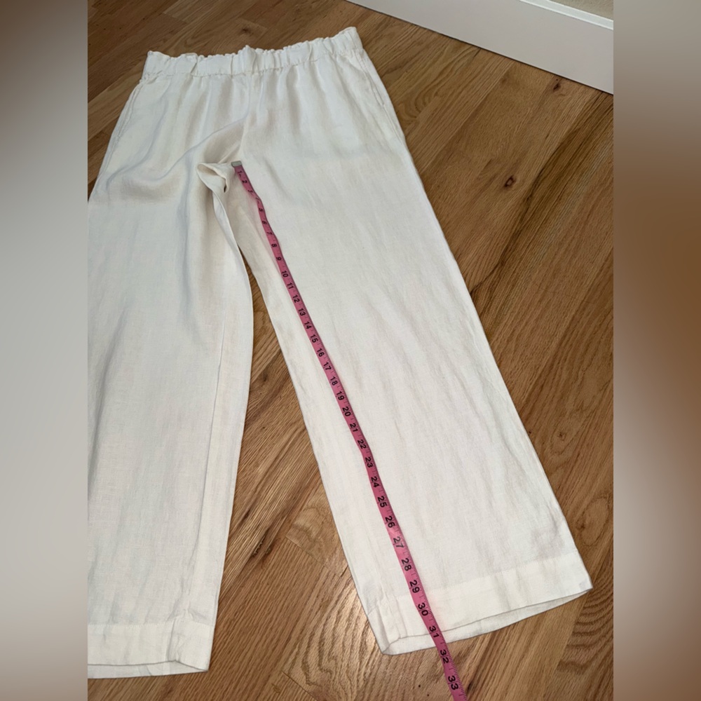 Talbots 100% Linen Nantucket Wide Leg Pants Crisp White Pull On Elastic Waist L - Picture 8 of 14